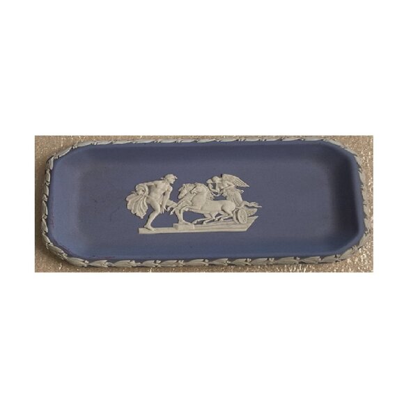 Wedgwood Jasperware Blue/White Rectangular Trinket Dish/Pin Tray - Picture 1 of 5